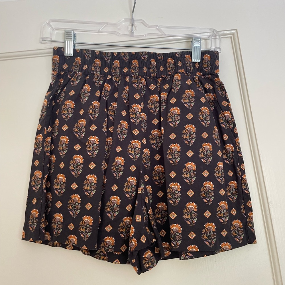 Mango Smocked Waist Block Print Shorts